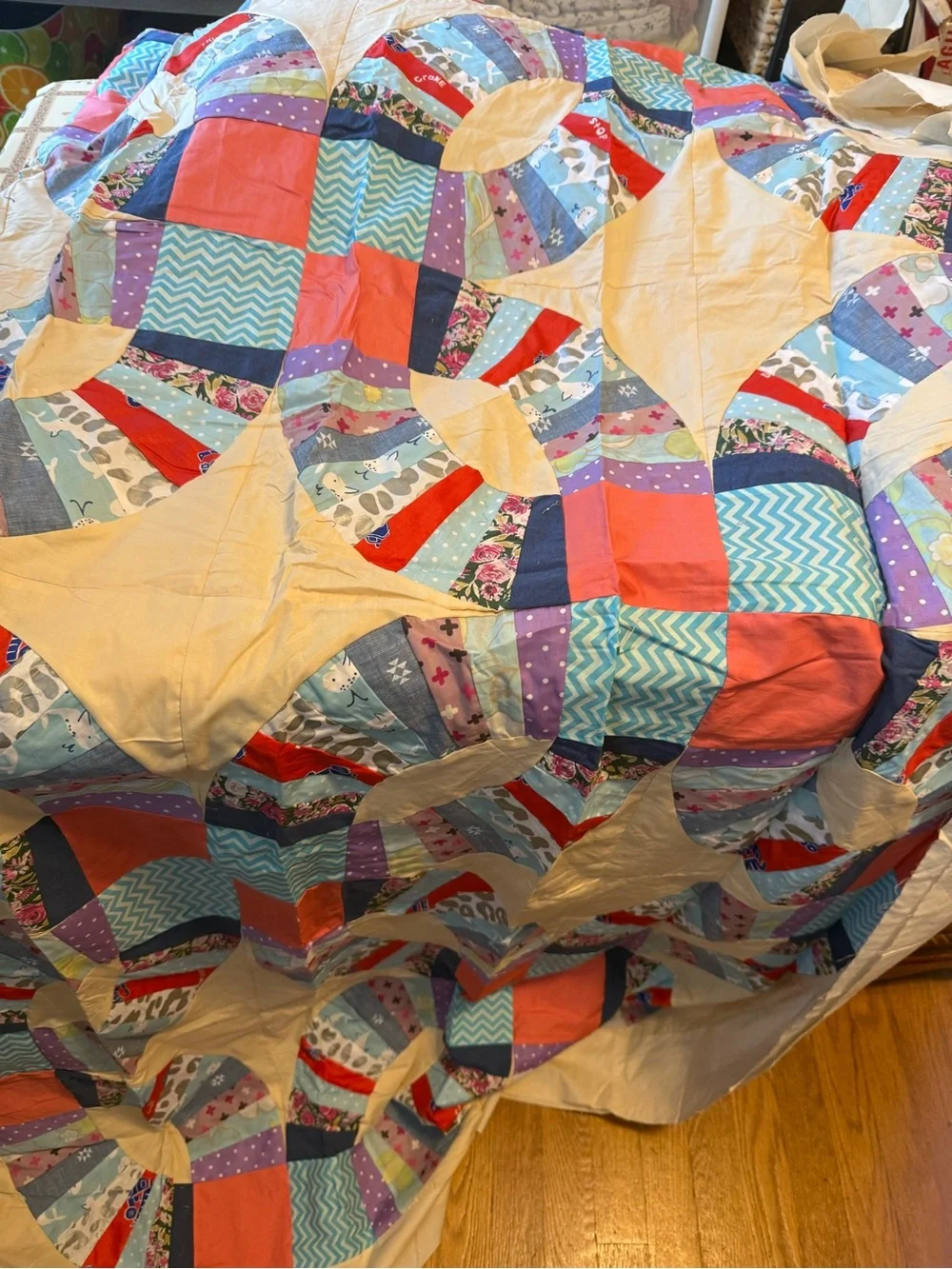 Double Wedding Ring patchwork quilt top